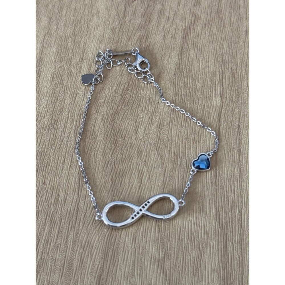 CDE Infinity Heart Birthstone Charm Link 925 Sterling Silver Adjustable Bracelet - Picture 7 of 7